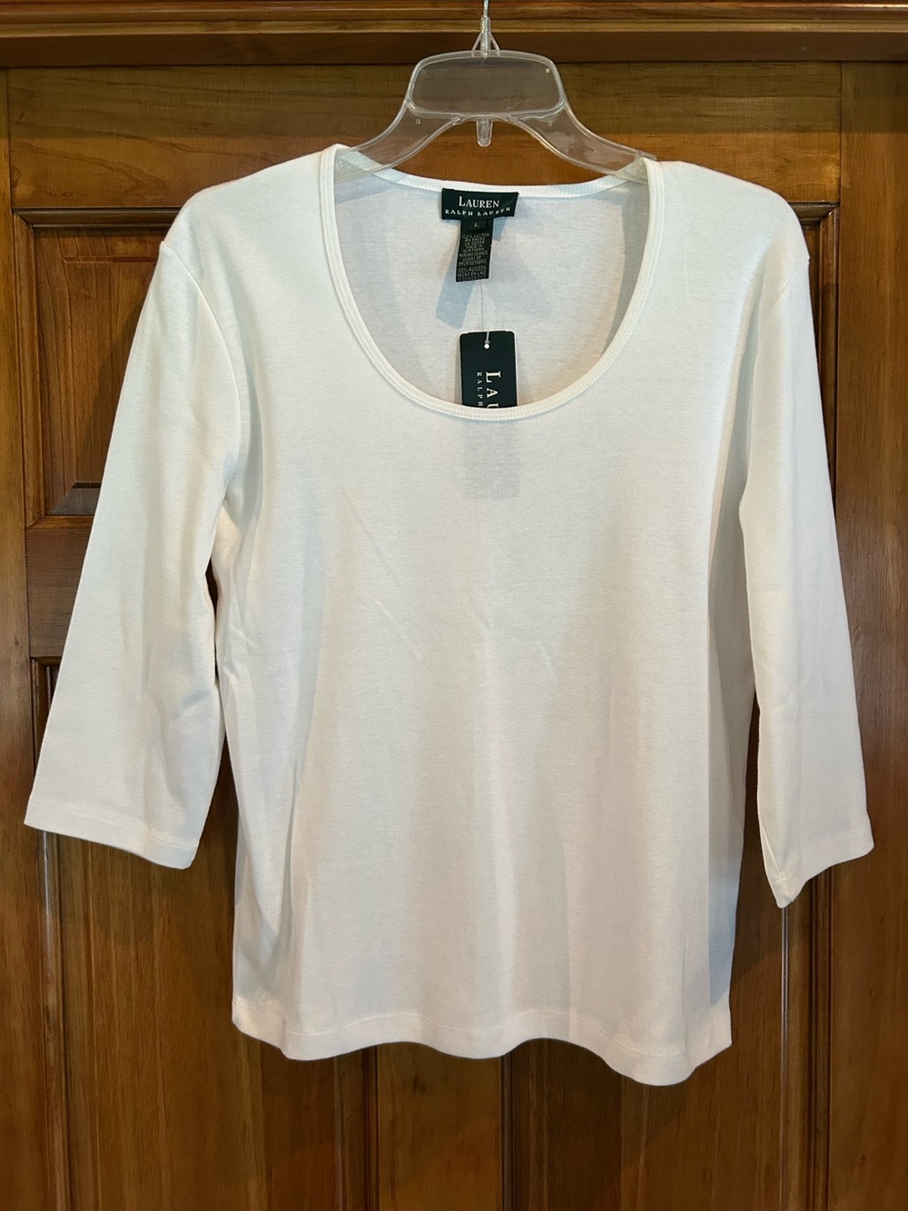 Lauren Ralph Lauren White Scoop Neck 3/4 Sleeve Tee